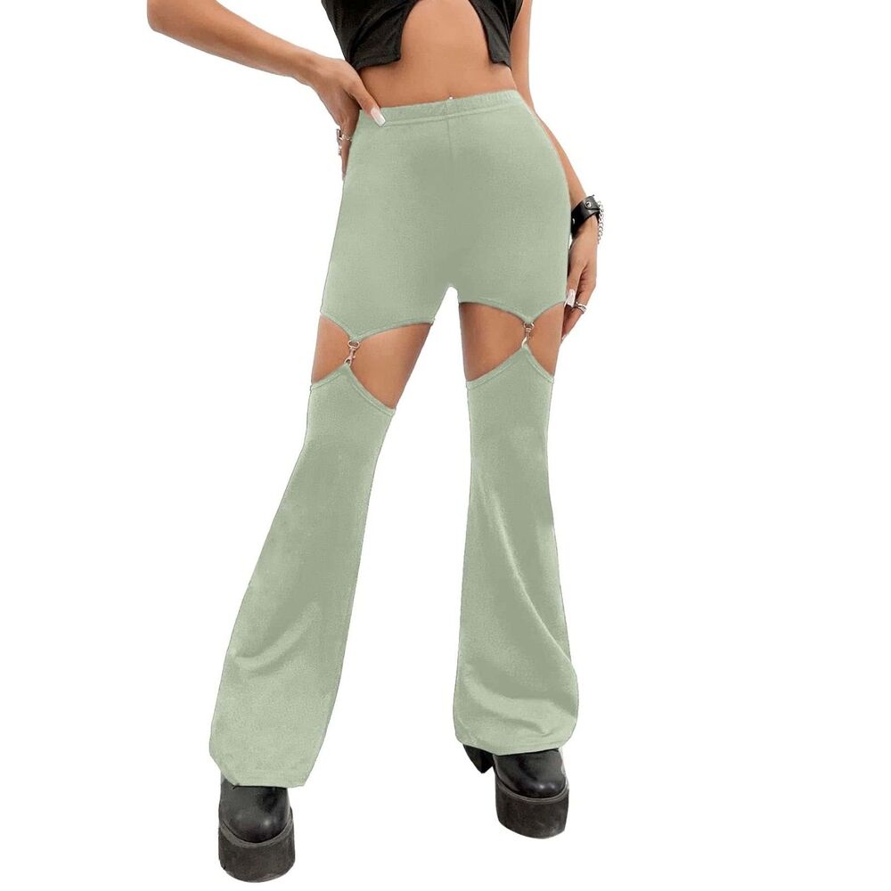 Cut Out High Waisted Flare Elastic Waist Party Leggings, Small, 5F-197B007